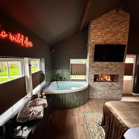 Wellness Tuin - Ultieme Partner Beleving - St Hubertus Met Jacuzzi ,openhaard, Prive Hottub En Prive Sauna In Jachthut Stijl Lodge Horst