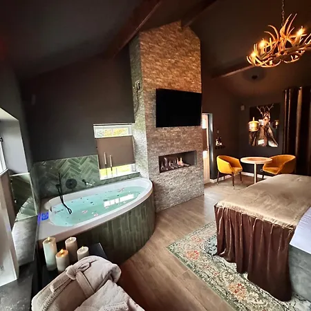 Lodge Wellness Tuin - Ultieme Partner Beleving - St Hubertus Met Jacuzzi ,openhaard, Prive Hottub En Prive Sauna In Jachthut Stijl *